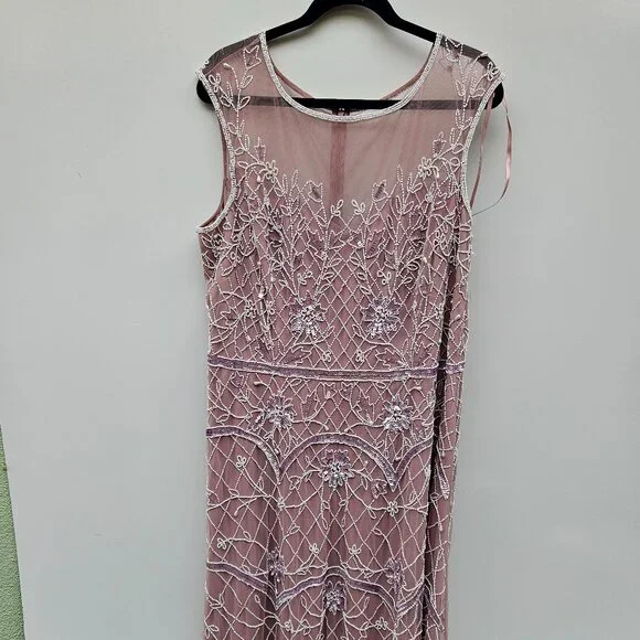 Adrianna Papell Mauve-white beaded dress 20W - Picture 1 of 10